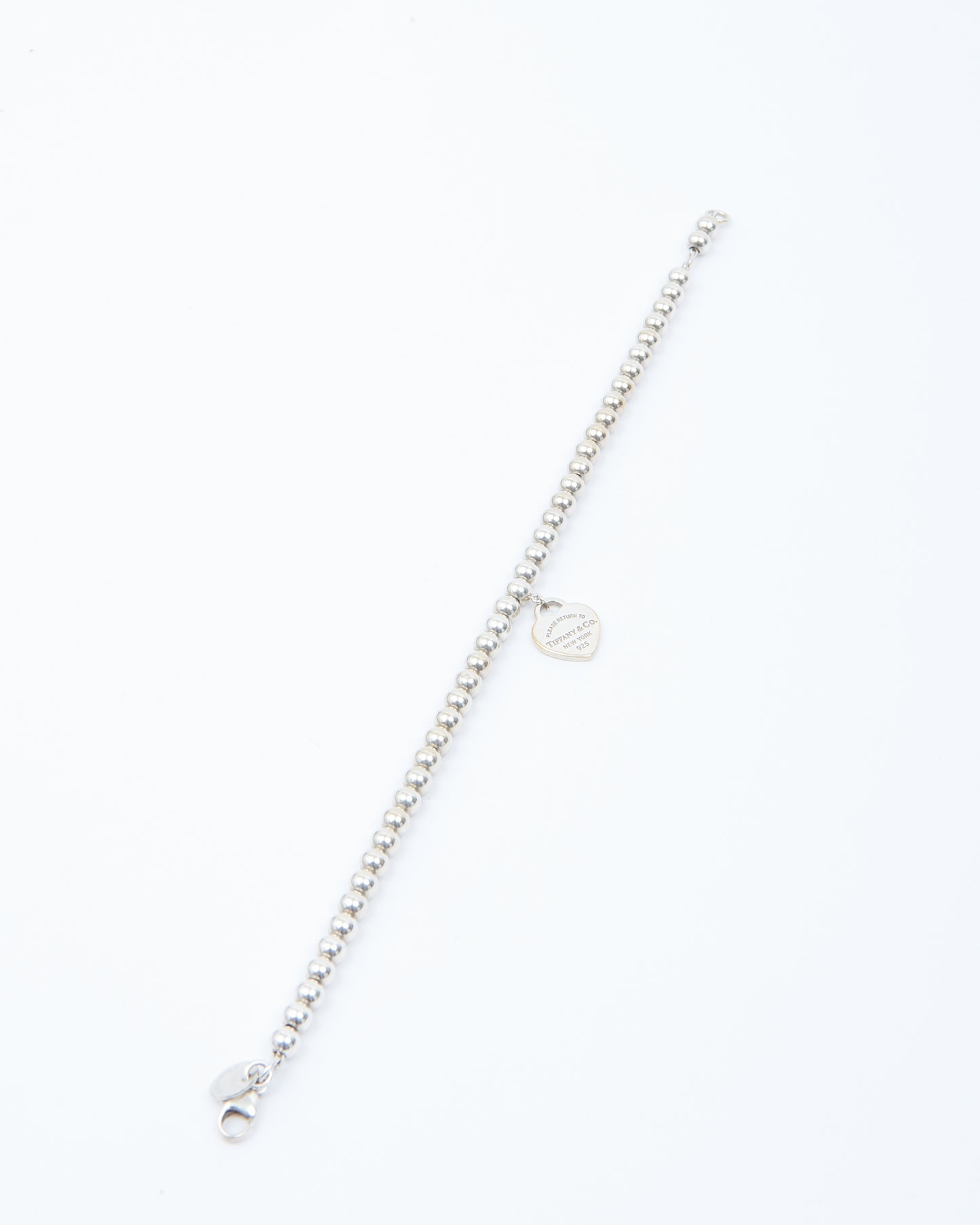 Tiffany&Co Sterling Silver Heart Tag Beaded Bracelet