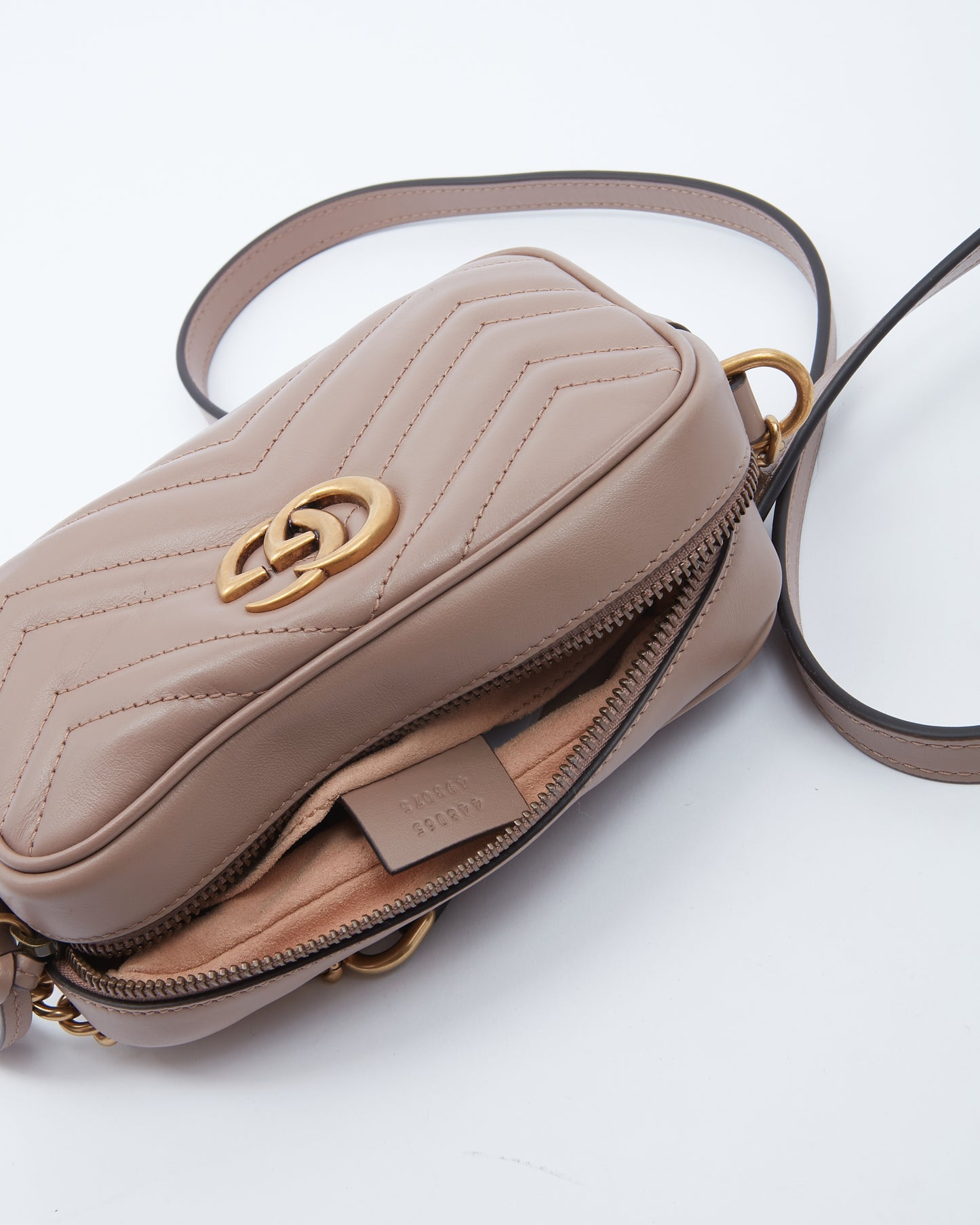Gucci Nude Calfskin Matelasse Mini GG Marmont Shoulder Bag