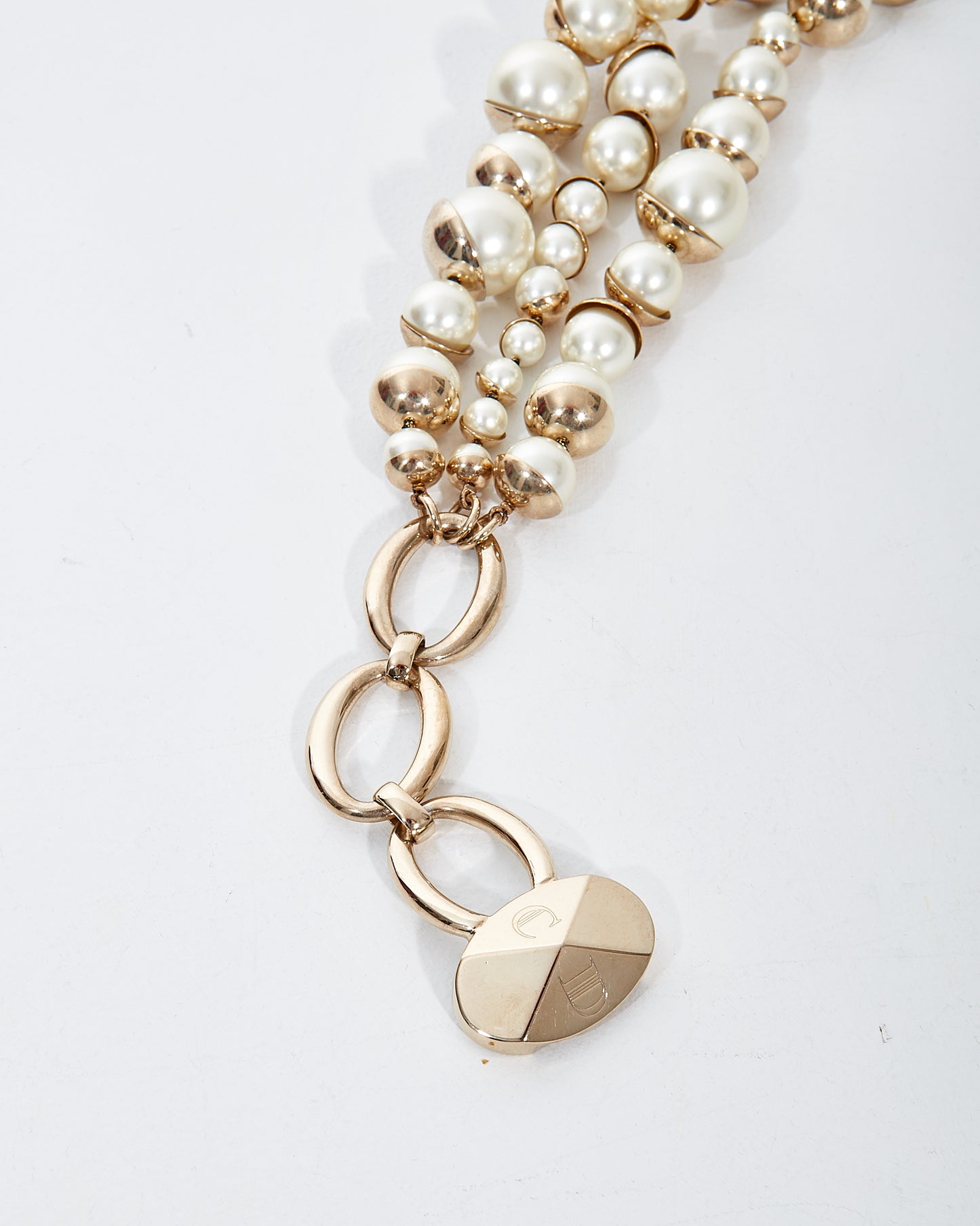 Dior Silver and White Pearl 3-Strand Choker Necklace