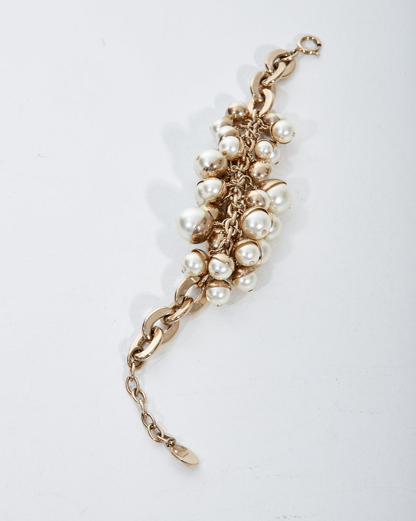 Dior Silver and White Pearl Cluster Bracelet