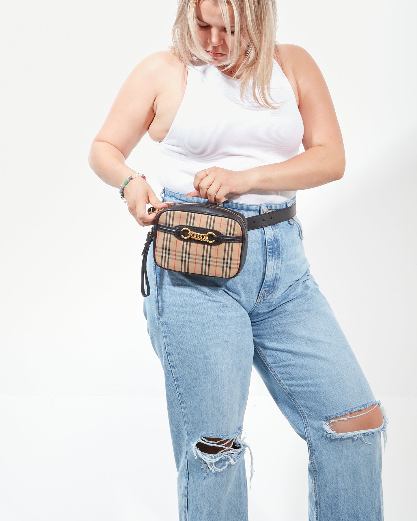 Burberry Black Leather/Canvas Haymarket Check Waist Bag