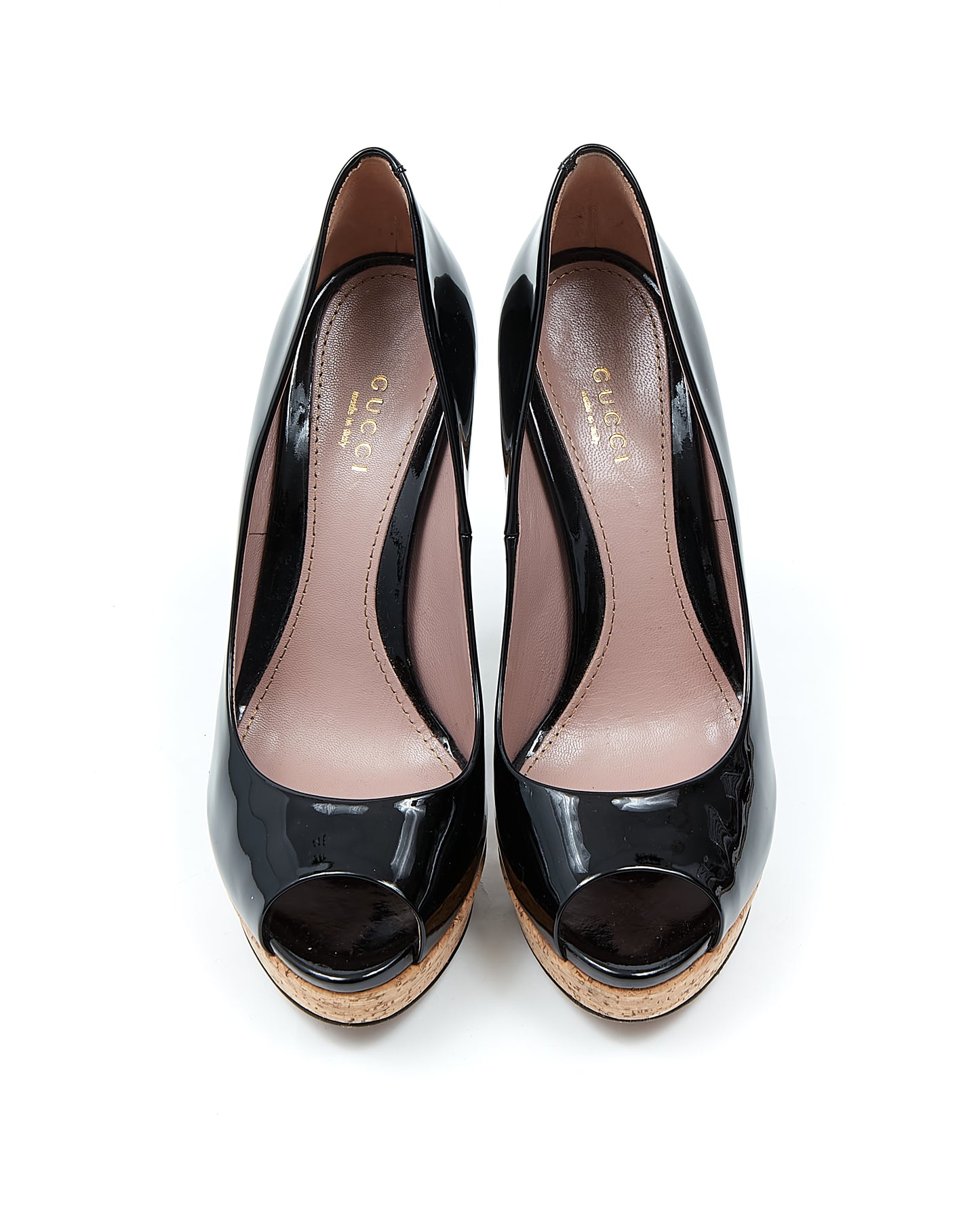 Gucci Black Patent Leather & Cork Pumps - 37.5