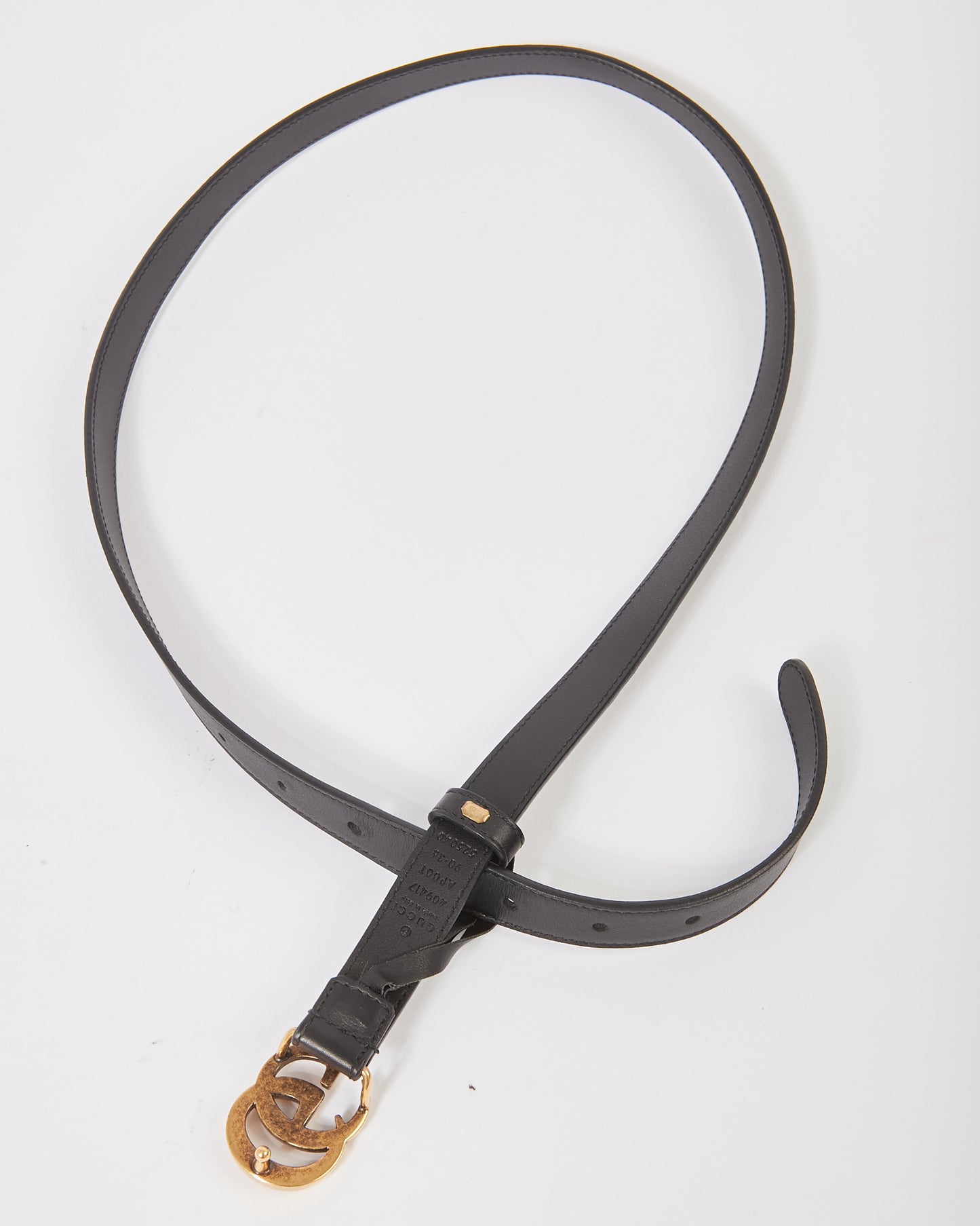 Gucci Black Leather Thin Double G Buckle Marmont Belt - 36/90