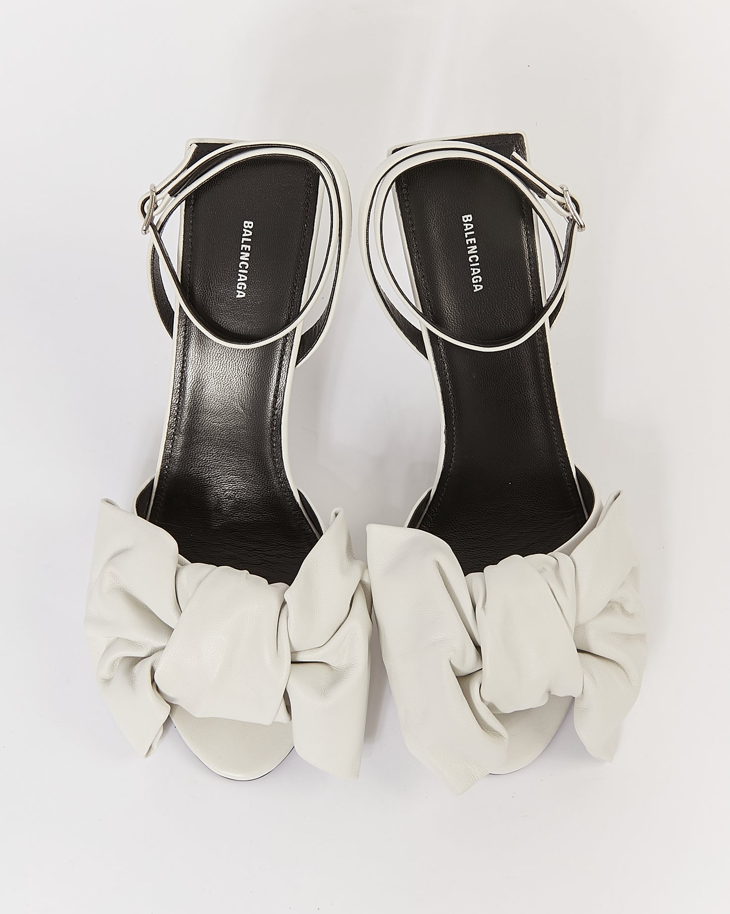 Balenciaga White Leather Square Knife Bow Heeled Sandals - 39.5