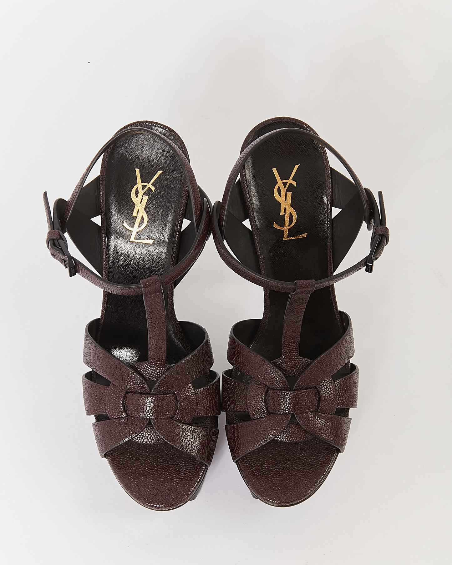 Saint Laurent Eggplant Purple Grained Leather Tribute Sandals - 40