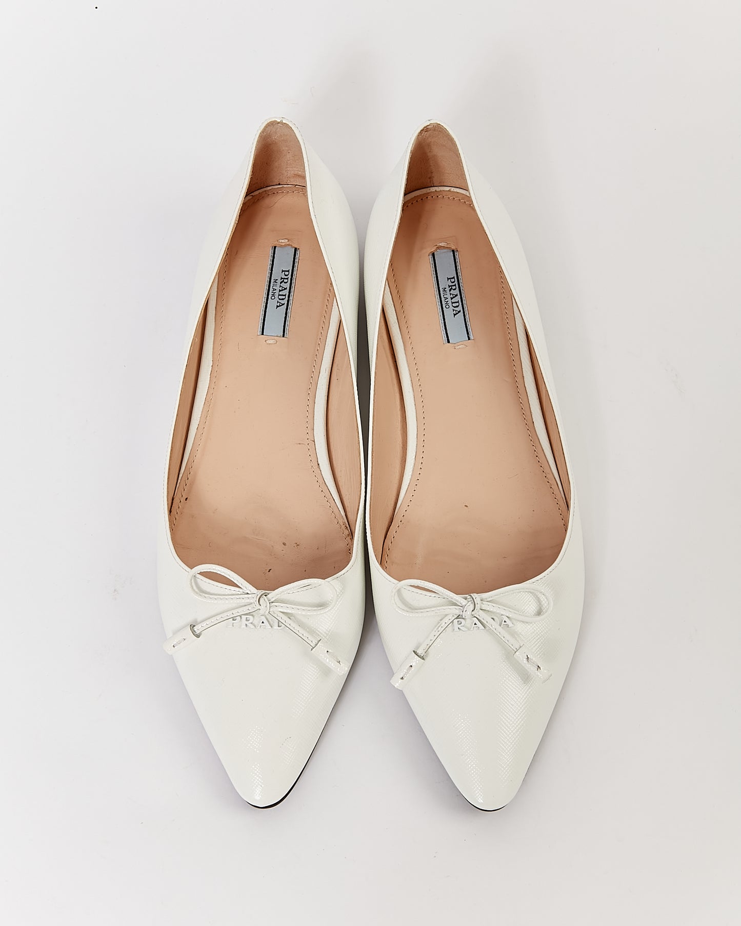 Prada White Leather Bow Pointed Toe Flats - 40