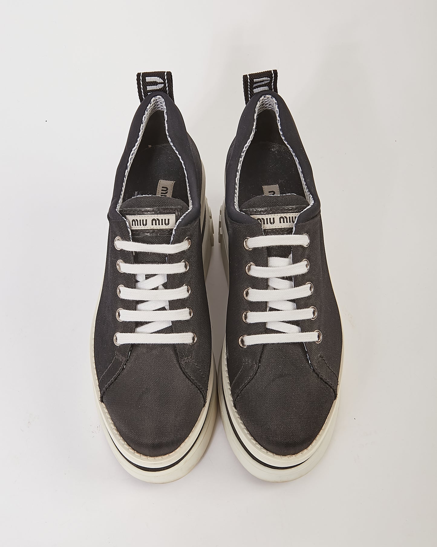 Miu Miu Baskets à lacets à plateforme en nylon noir - 38