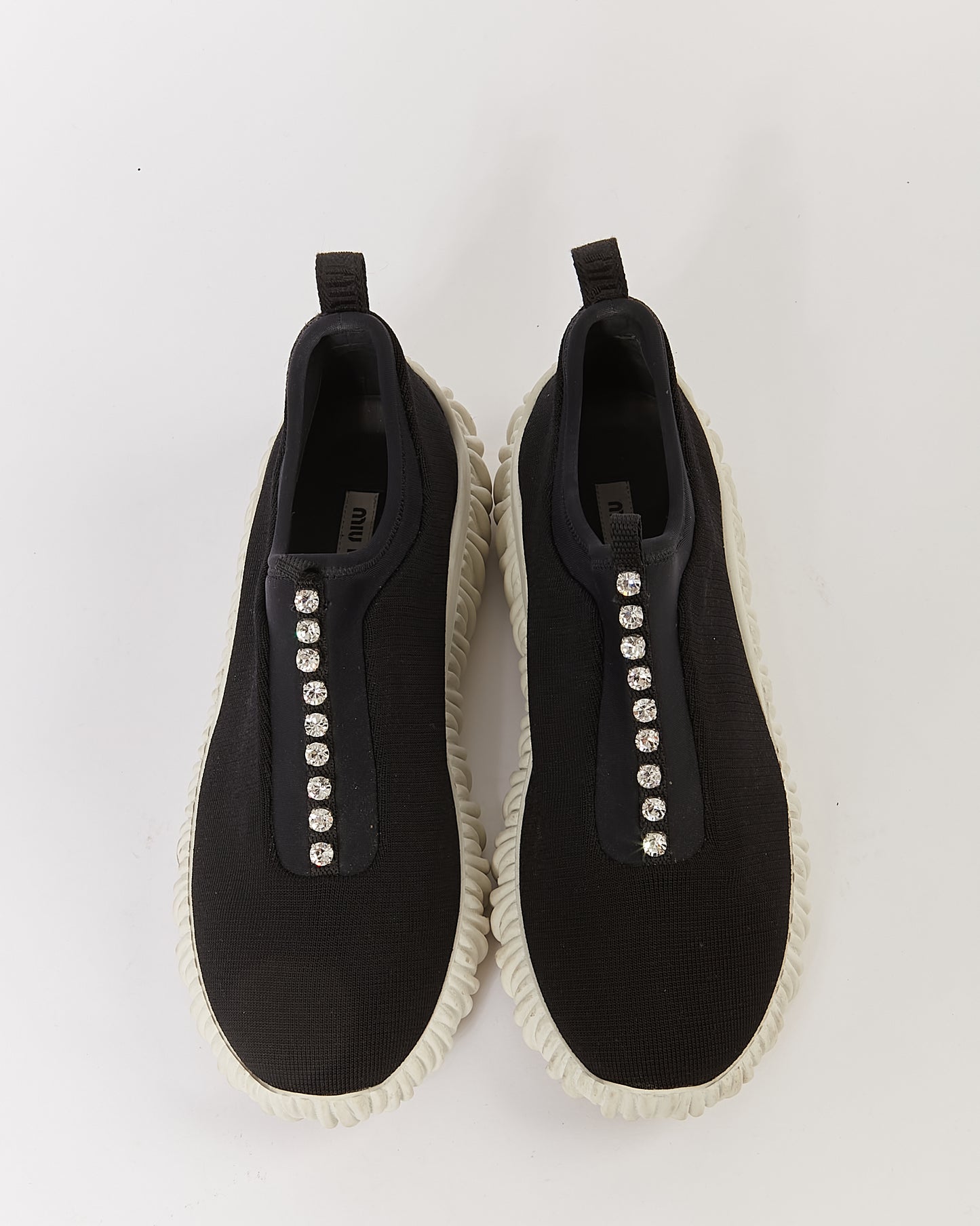 Miu Miu Black Fabric Sock Crystal Detail Sneaker - 38
