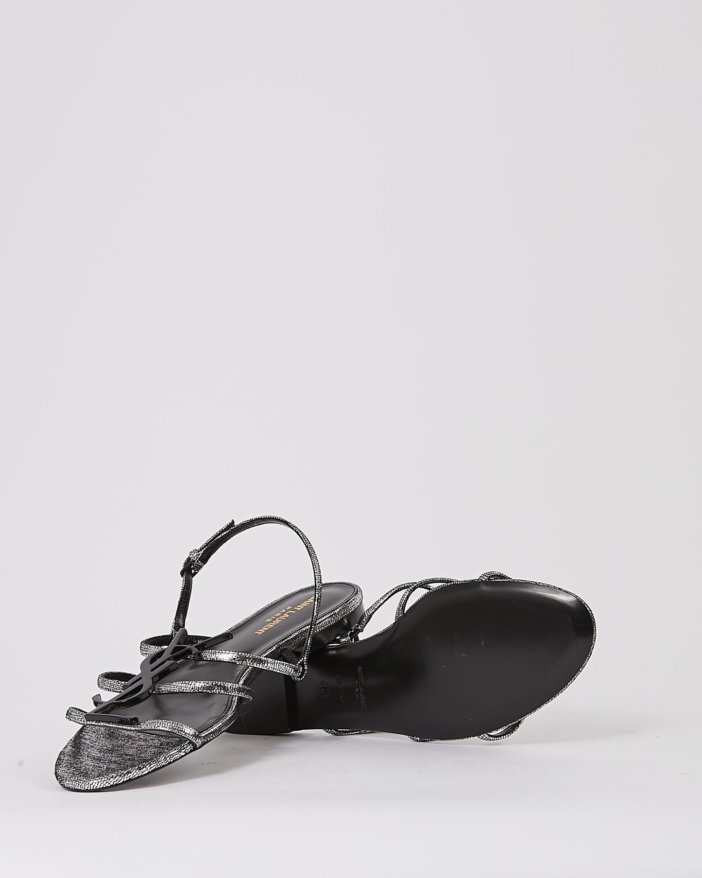 Saint Laurent Metallic Silver Cassandra Logo Flat Sandals - 40.5