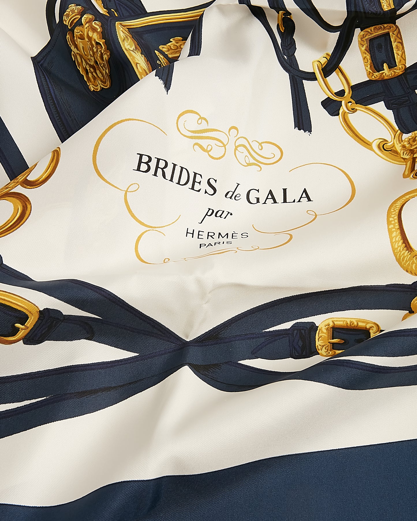 Hermes Navy/White Brides of Gala Silk Carre Scarf