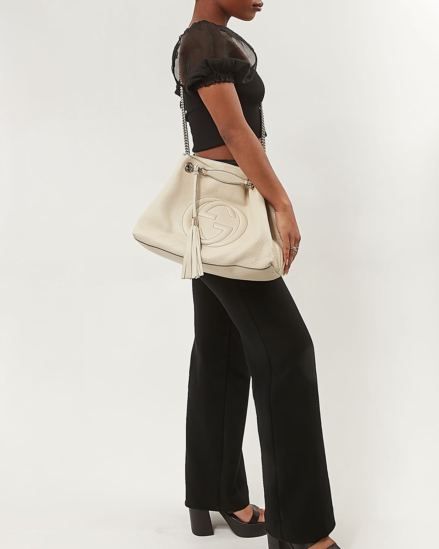 Gucci Cream Leather Soho Chain Shoulder Medium Bag