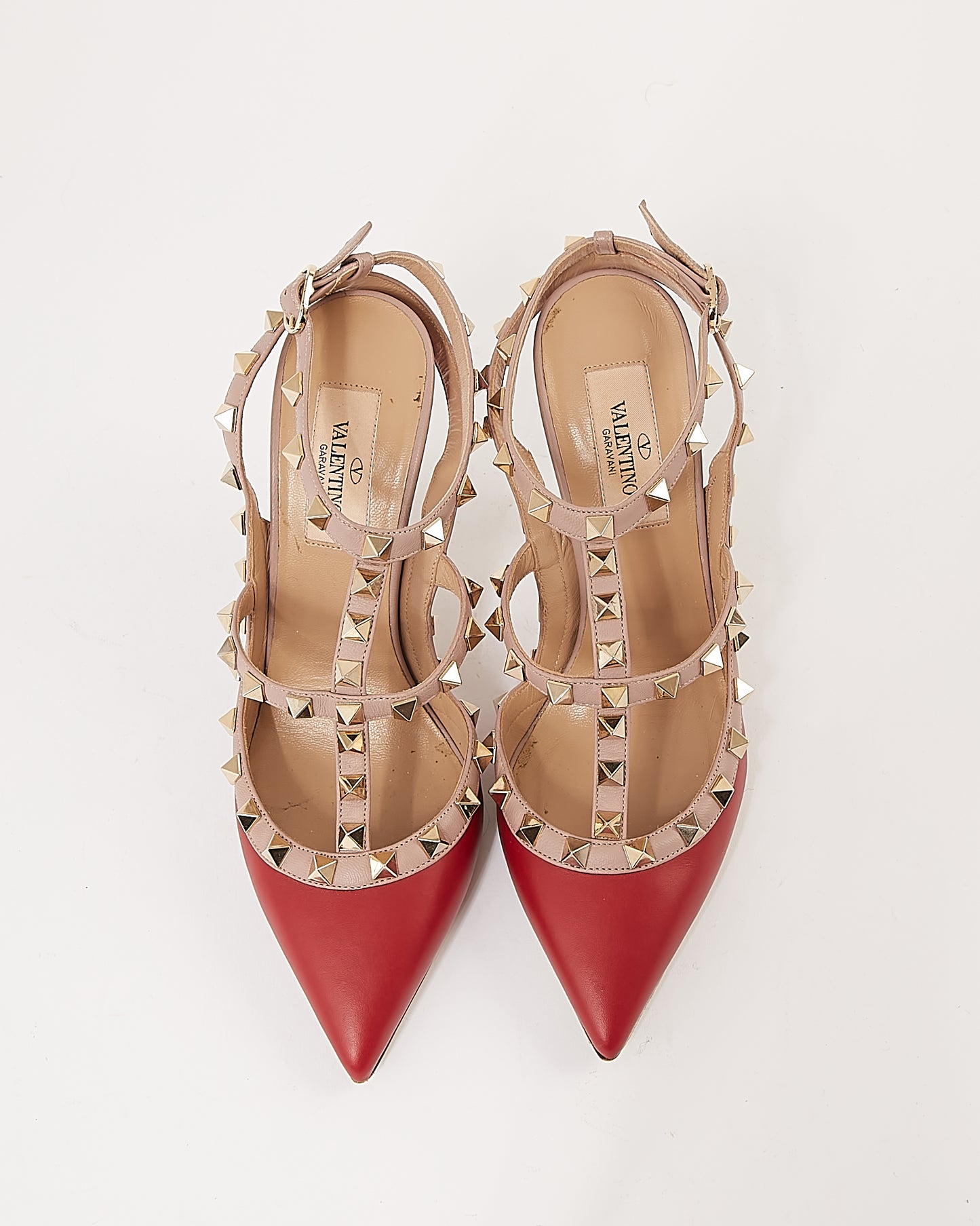Valentino Red / Beige Leather Rockstud Pumps - 36.5