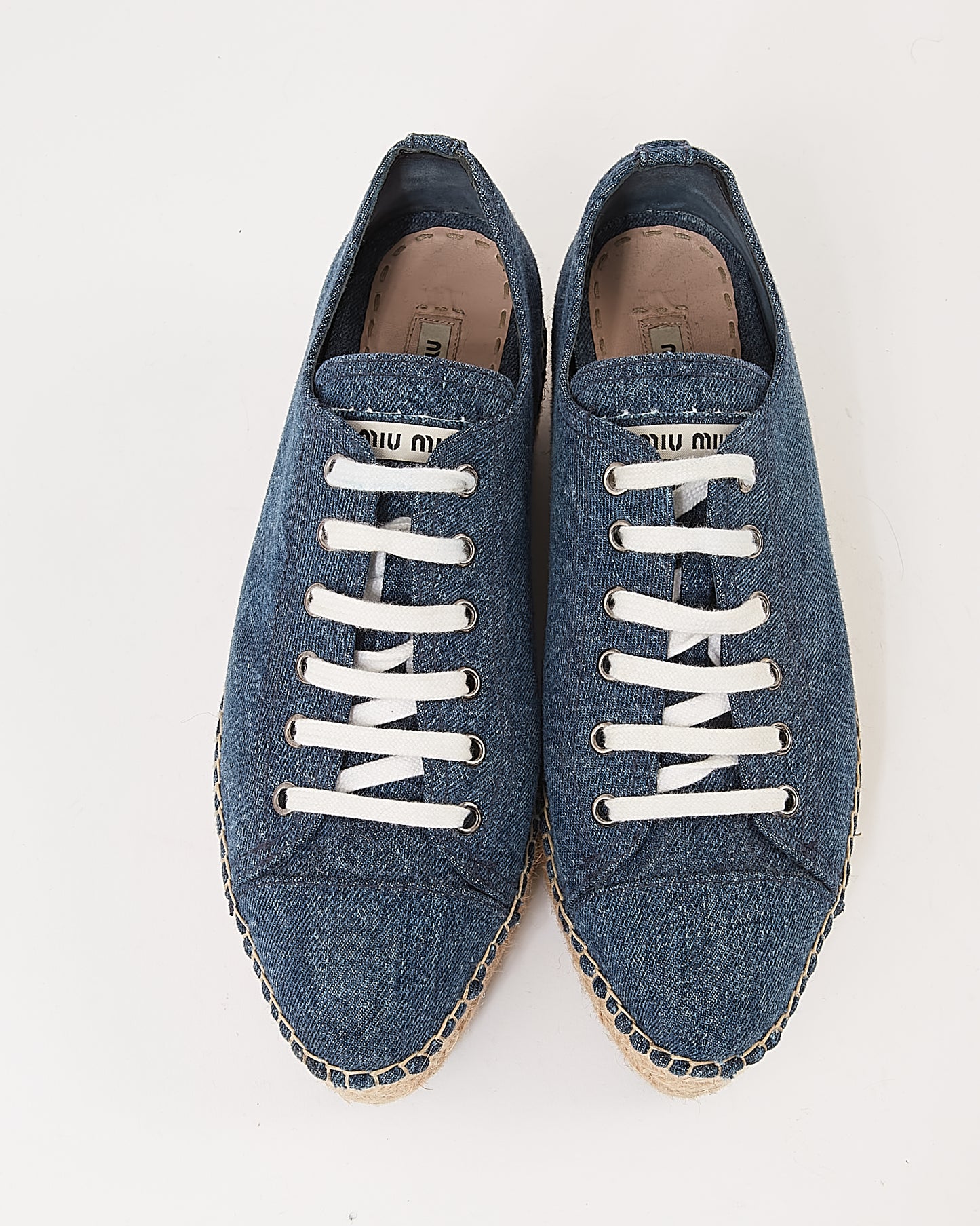 Miu Miu Blue Denim Leather Platform Espadrilles - 39
