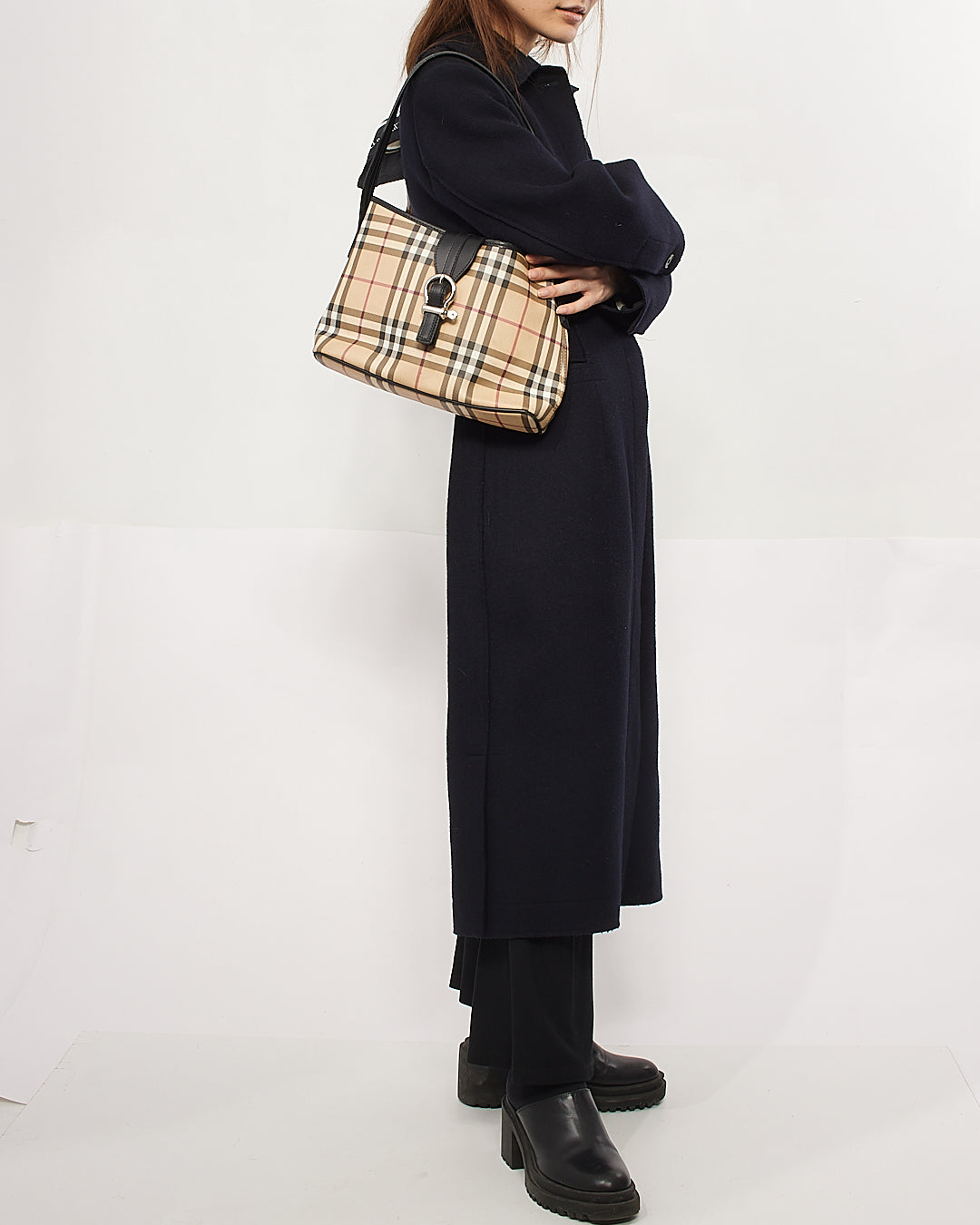 Burberry Beige Nova Check Canvas Buckle Shoulder Bag