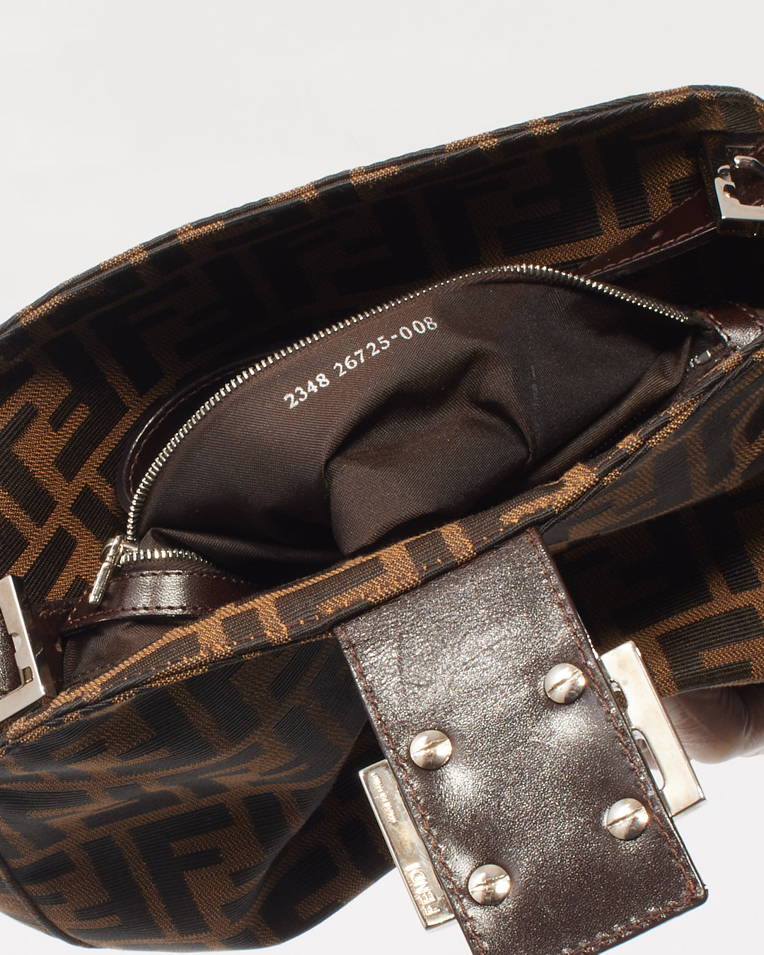 Fendi Tobacco Zucca Fold Over Baguette Shoulder Bag