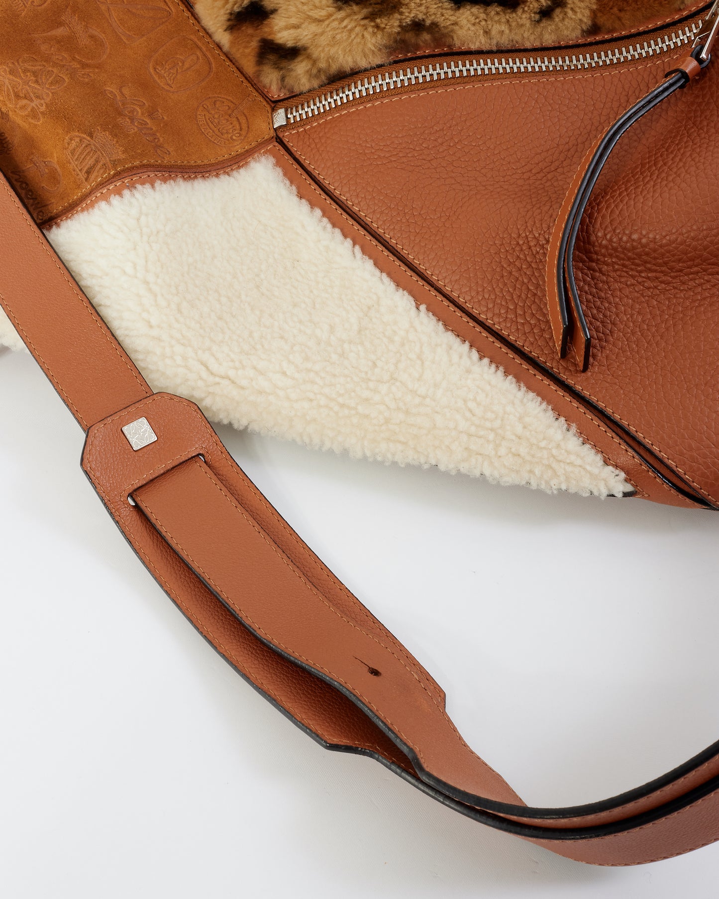 Loewe Tan Monogram Leather & Suede/Fur Chain Large Puzzle Bag