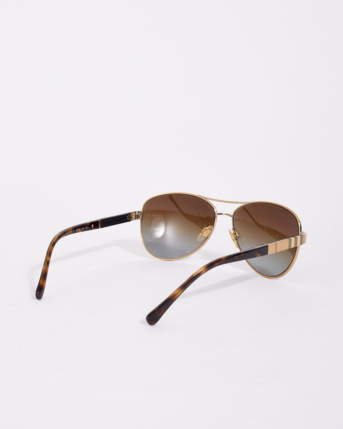 Burberry Light Gold Check Detail Aviator B3080 Sunglasses
