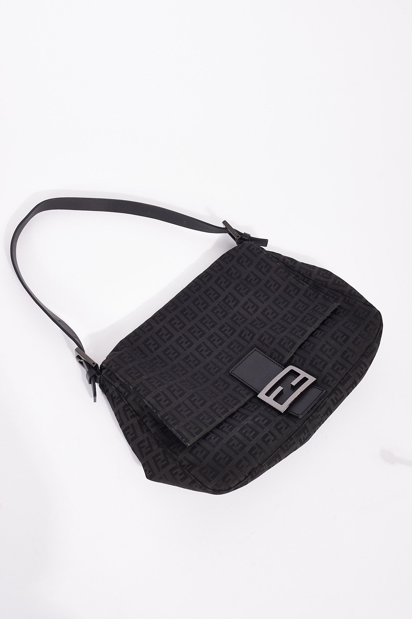 Fendi Black Canvas Zucchino Mama Baguette Shoulder Bag