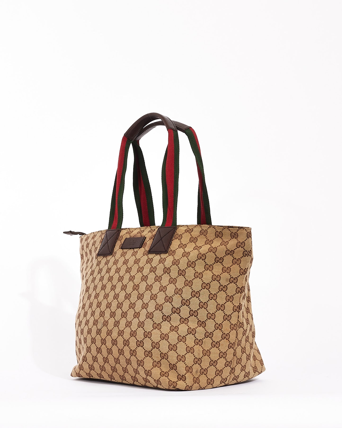 Gucci Beige/Brown Monogram GG Canvas Large Web Handle Tote Bag