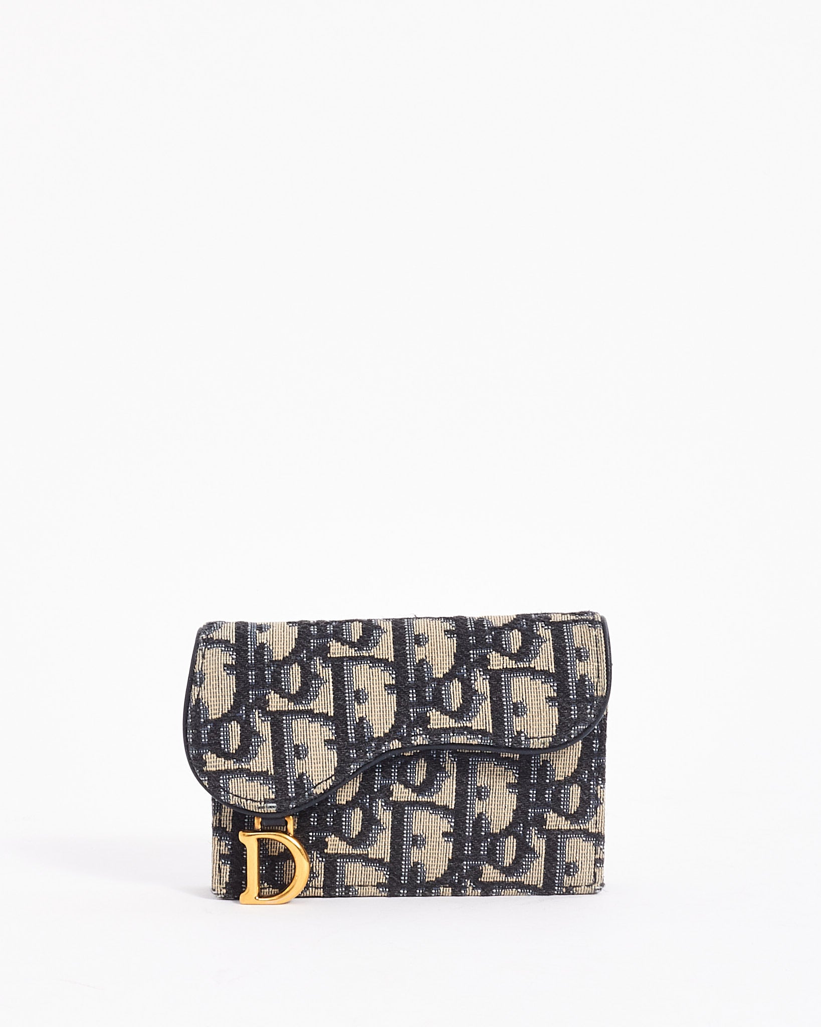 Explore a Dior Blue Canvas Oblique Jacquard Saddle Card Holder