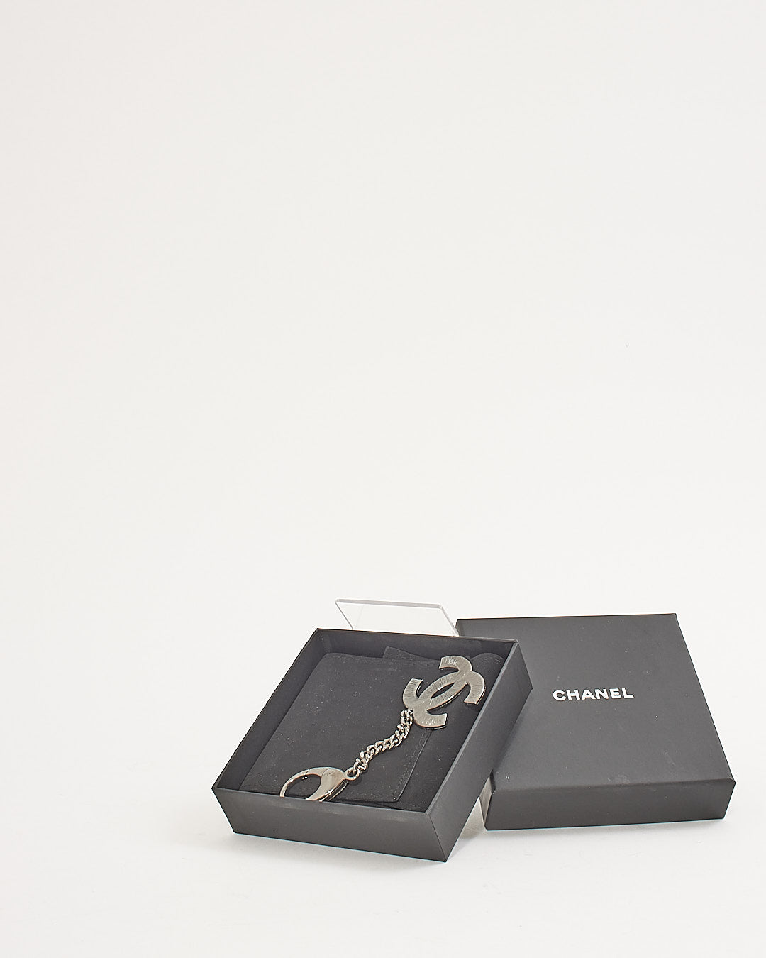 Chanel Silver Interlocking B/W CC Logo Key Chain