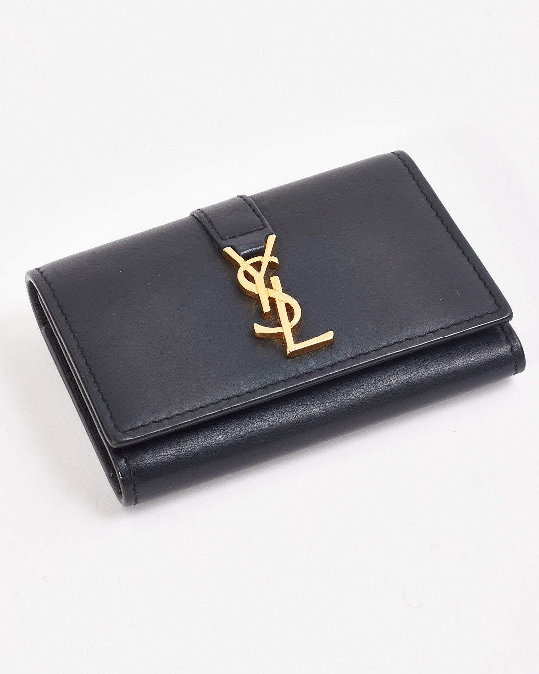Saint Laurent Black Smooth Leather Monogram Key Holder