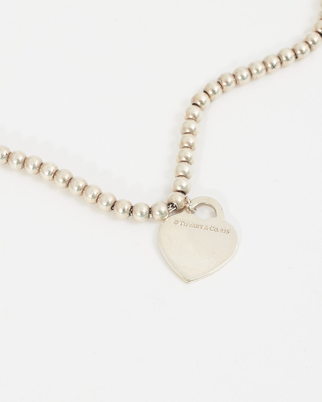 Tiffany & Co. Silver Heart Tag Bead Necklace