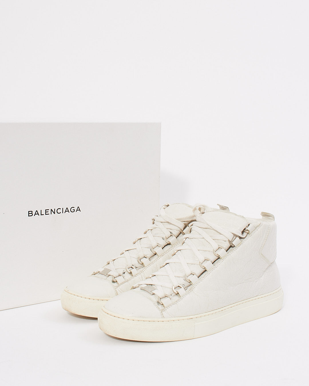 Balenciaga White Crinkle Leather Arena Sneakers - 39