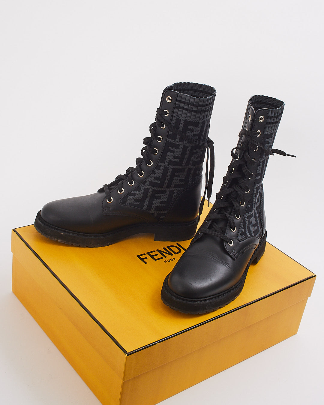 Fendi Black Zucca Print Combat Boots - 38