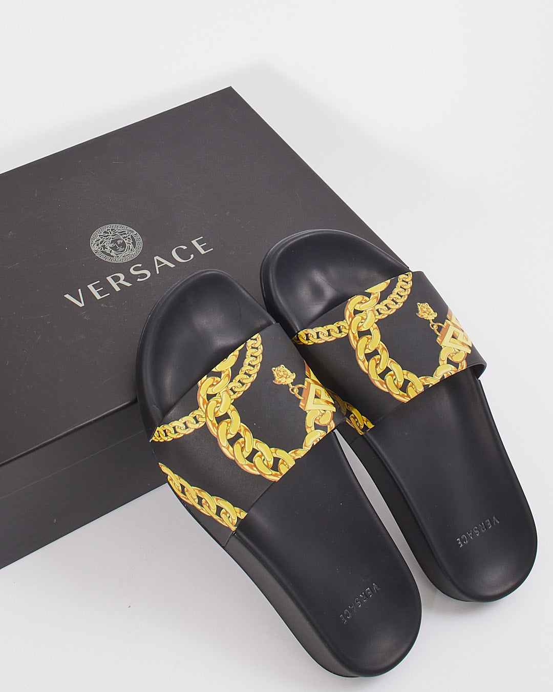 Versace Black/Yellow Rubber Medusa Pool Slides - 38