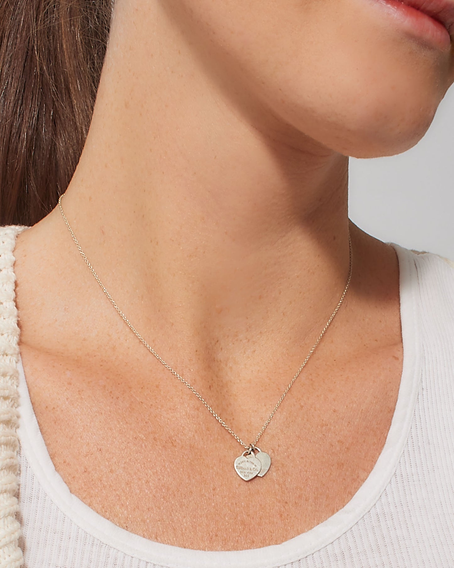 Tiffany & Co. Silver Mini Double Heart Tag Pendant Necklace