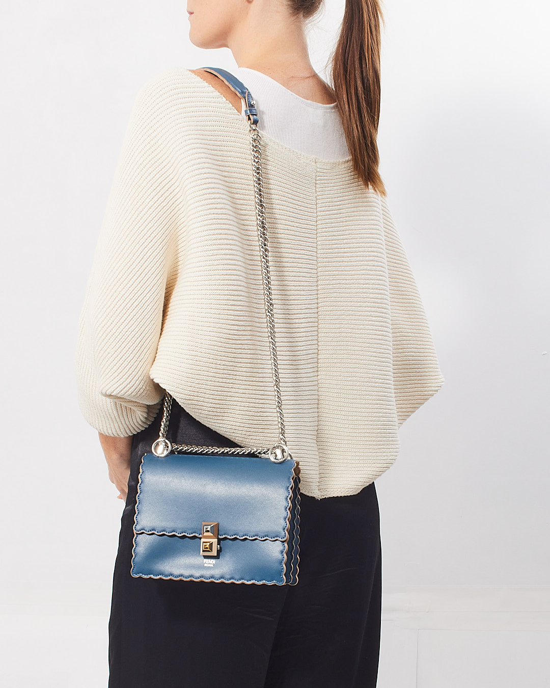 Fendi Blue Leather Kan I Flap Bag