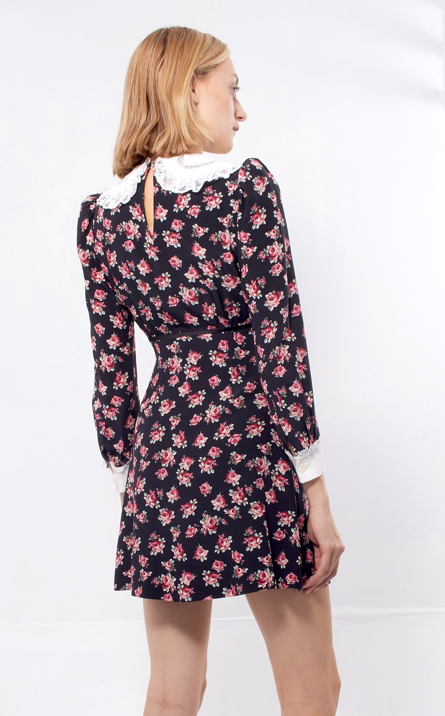 Miu Miu Floral Lace Collar Long Sleeve Dress - 36