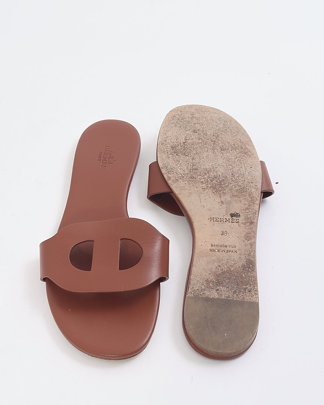 Hermes Gold Swift Lisboa Leather Slide Sandals - 38