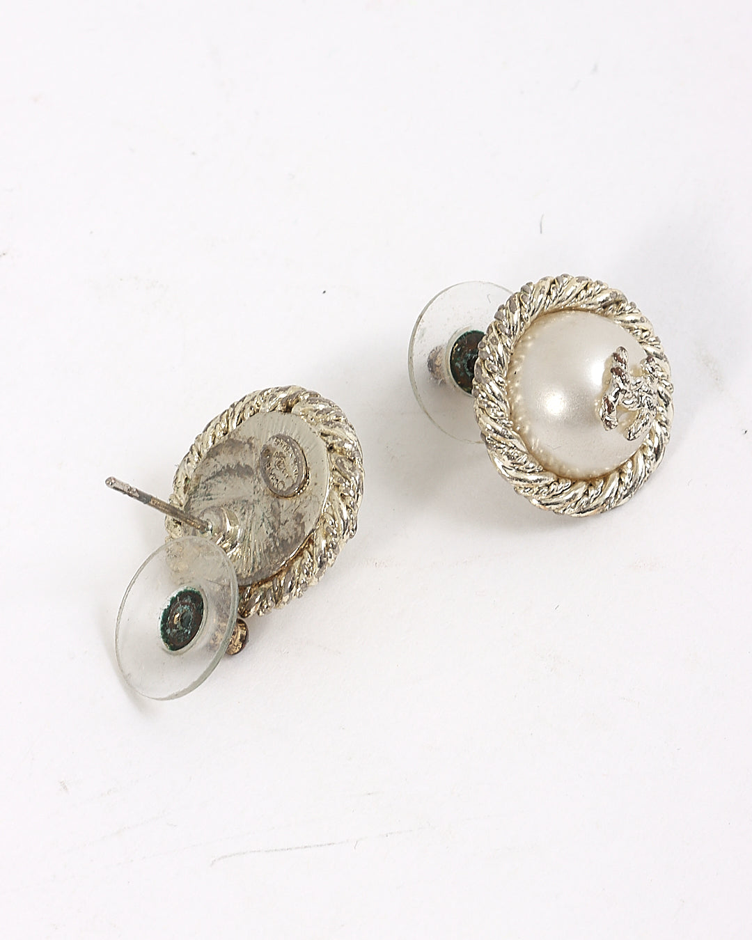 Chanel Vintage Pearl CC Interlocking Logo Earrings