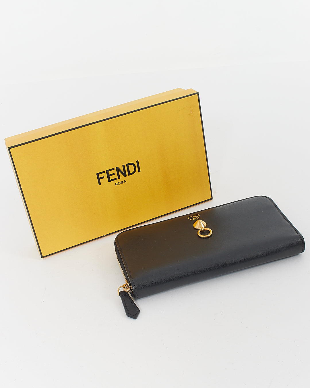 Fendi Black Leather By The Way Zip Around Wallet