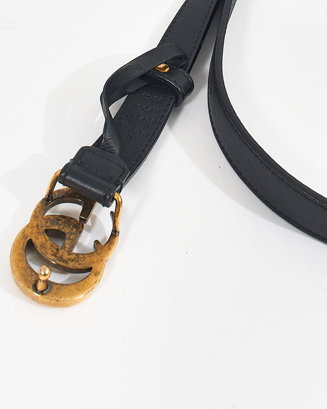 Gucci Black Leather GG Marmont Thin Belt - 90/36