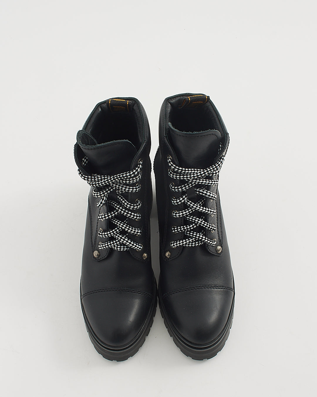 Miu Miu Black Leather Lace Up Heeled Booties - 38