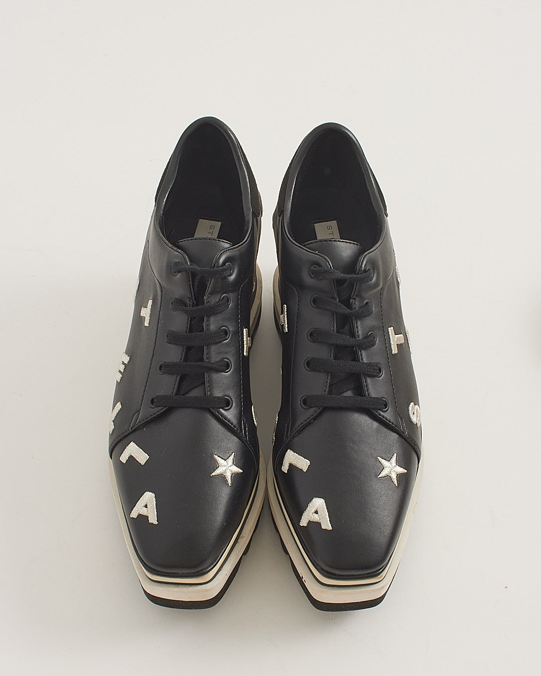 Stella McCartney Black and White Star Logo Elyse Platfom Loafers
