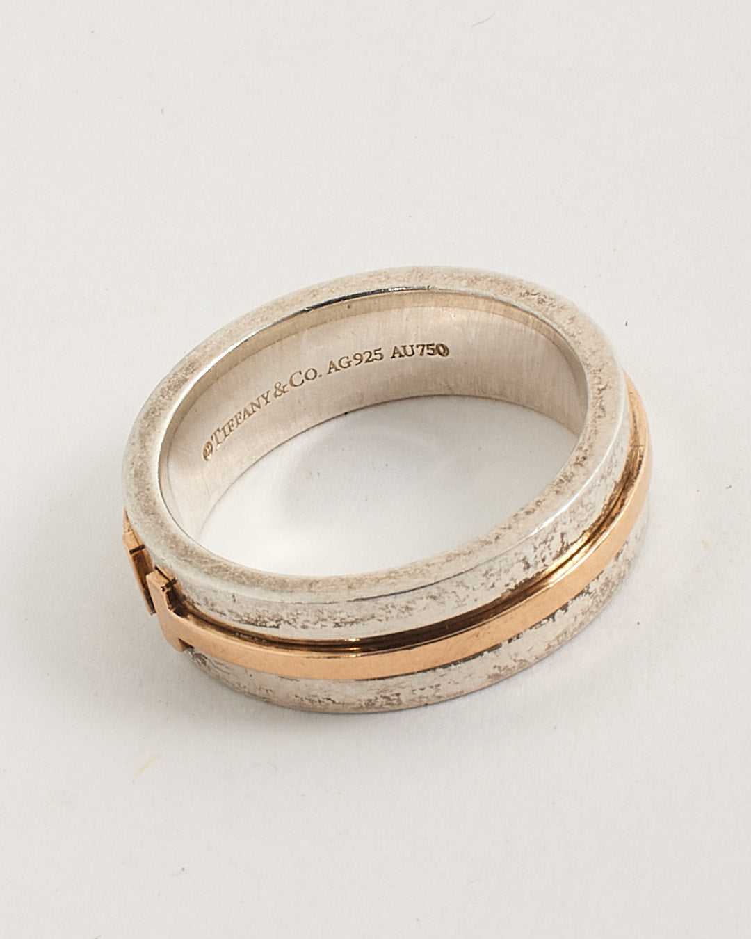 Tiffany & Co. Sterling Silver and Rose Gold Tiffany T Wide Ring - 6