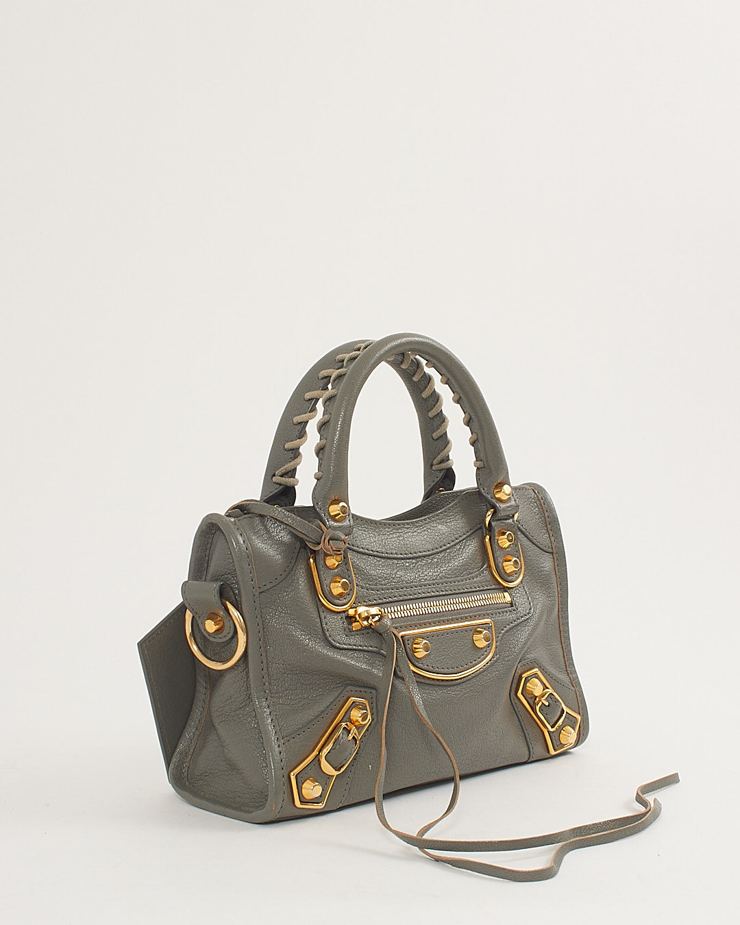 Explore a Balenciaga Grey Leather Metallic Edge Motocross Mini