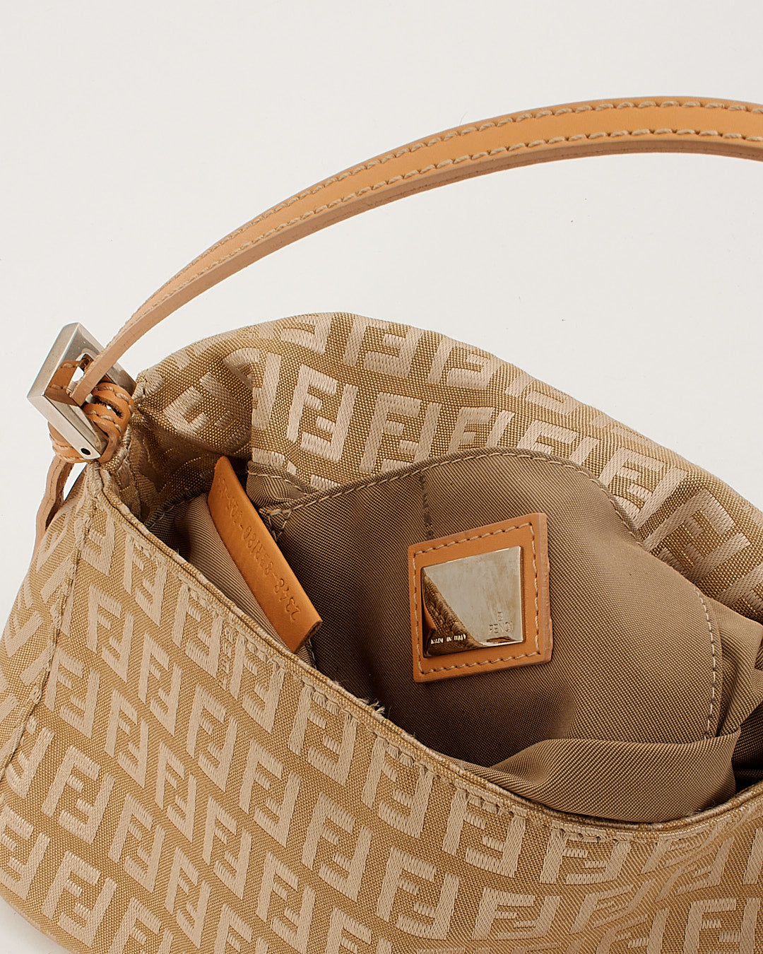 Fendi Beige Zucchino Canvas Small Mamma Baguette Shoulder Bag