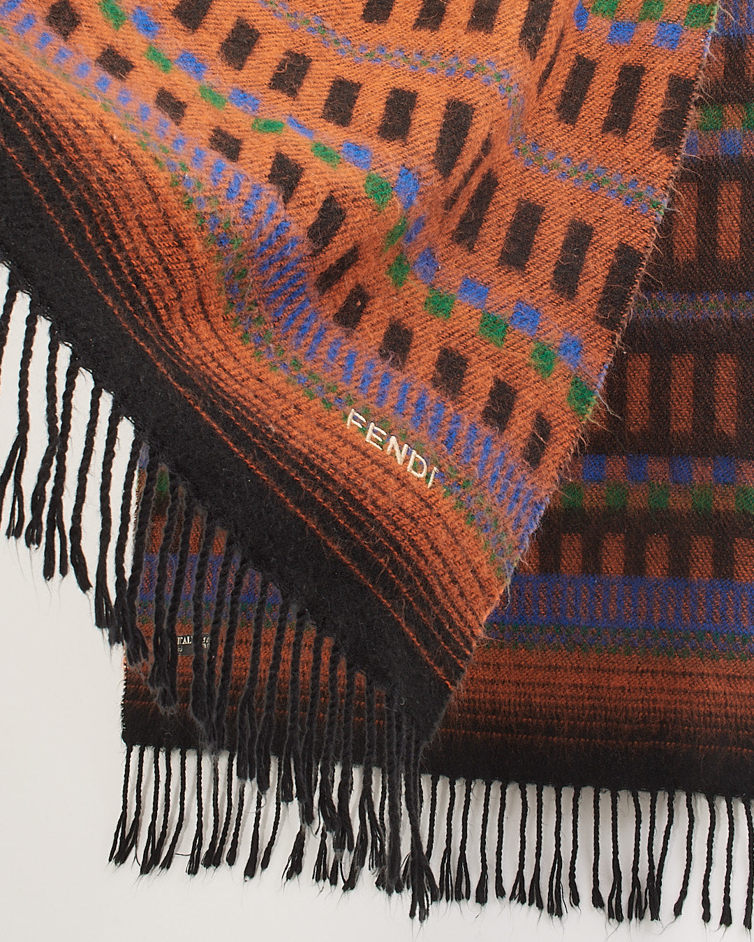 Fendi Brown Multi Print Wool Scarf