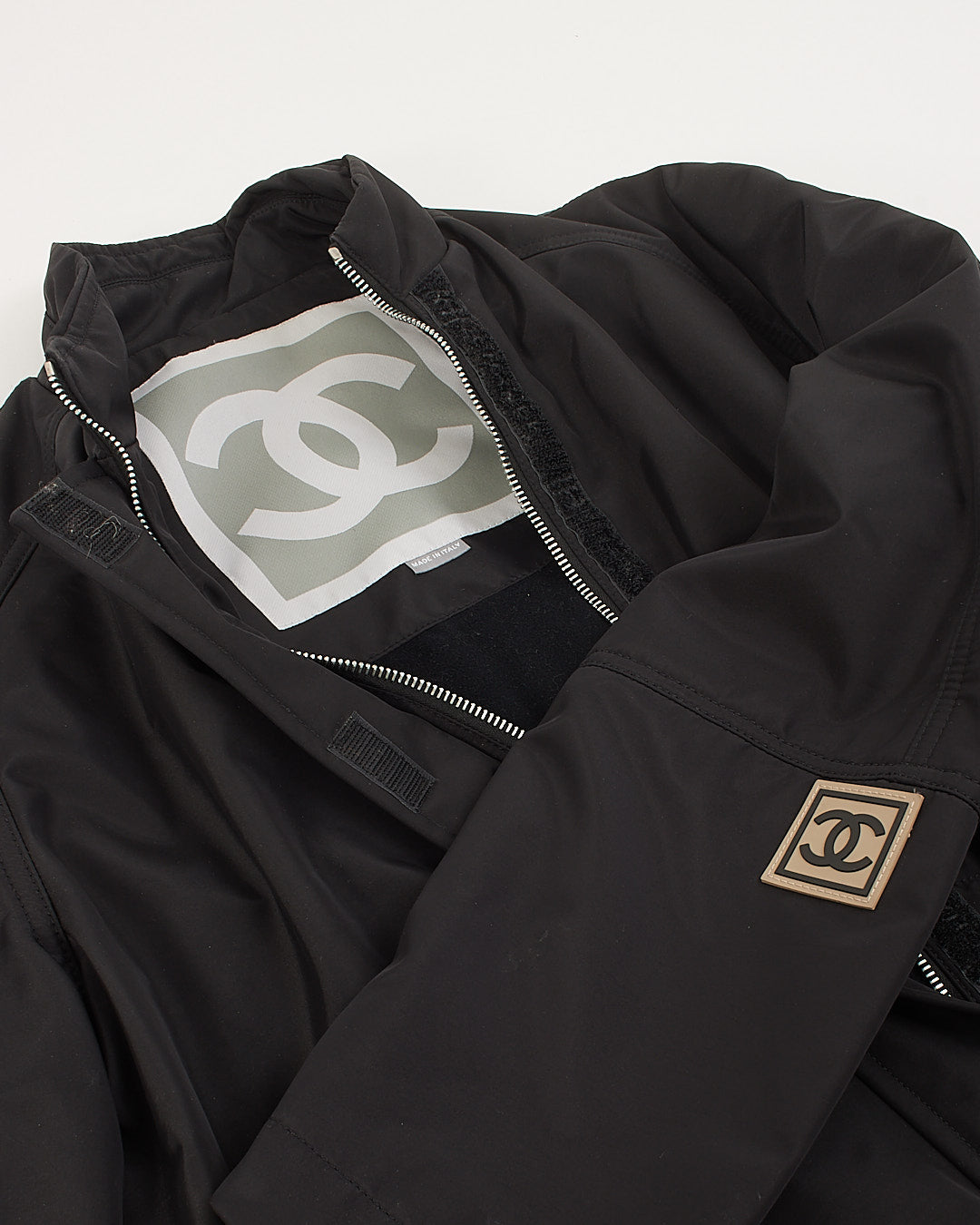 Blouson aviateur à logo en nylon noir Chanel - 44