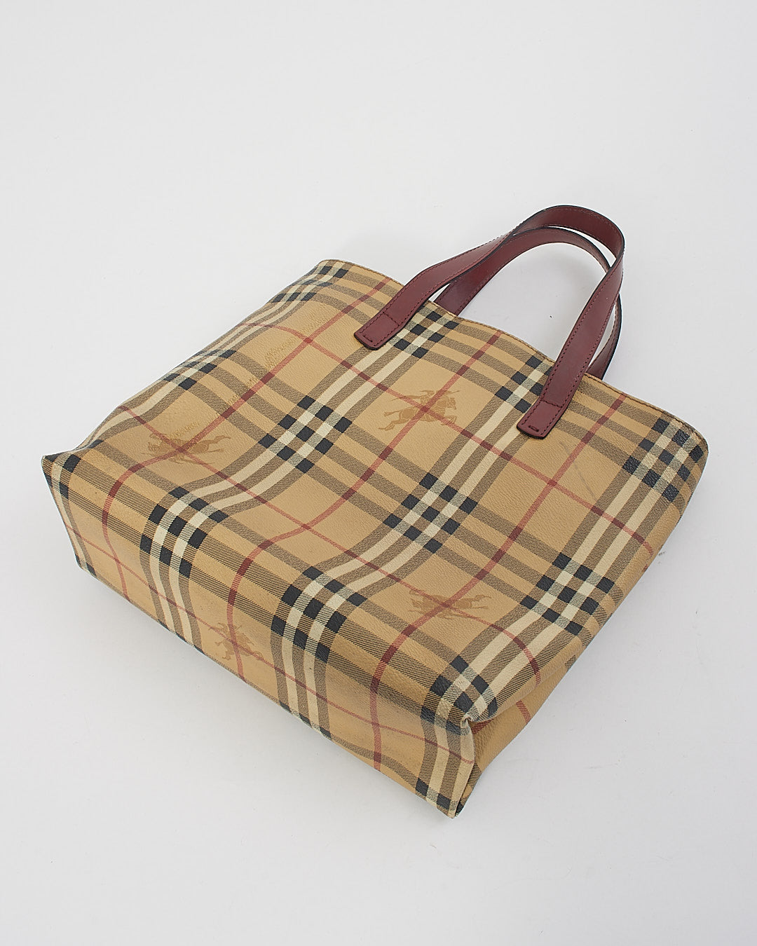 Burberry Beige/Red Coated Canvas Nova Check Tote