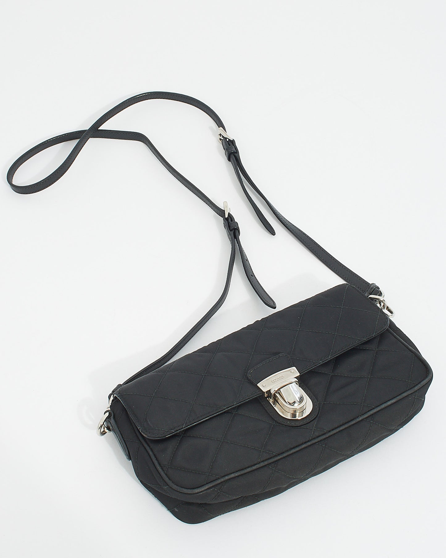 Prada Black Nylon Nylon Tessuto Impuntu Pushlock Buckle Crossbody Bag