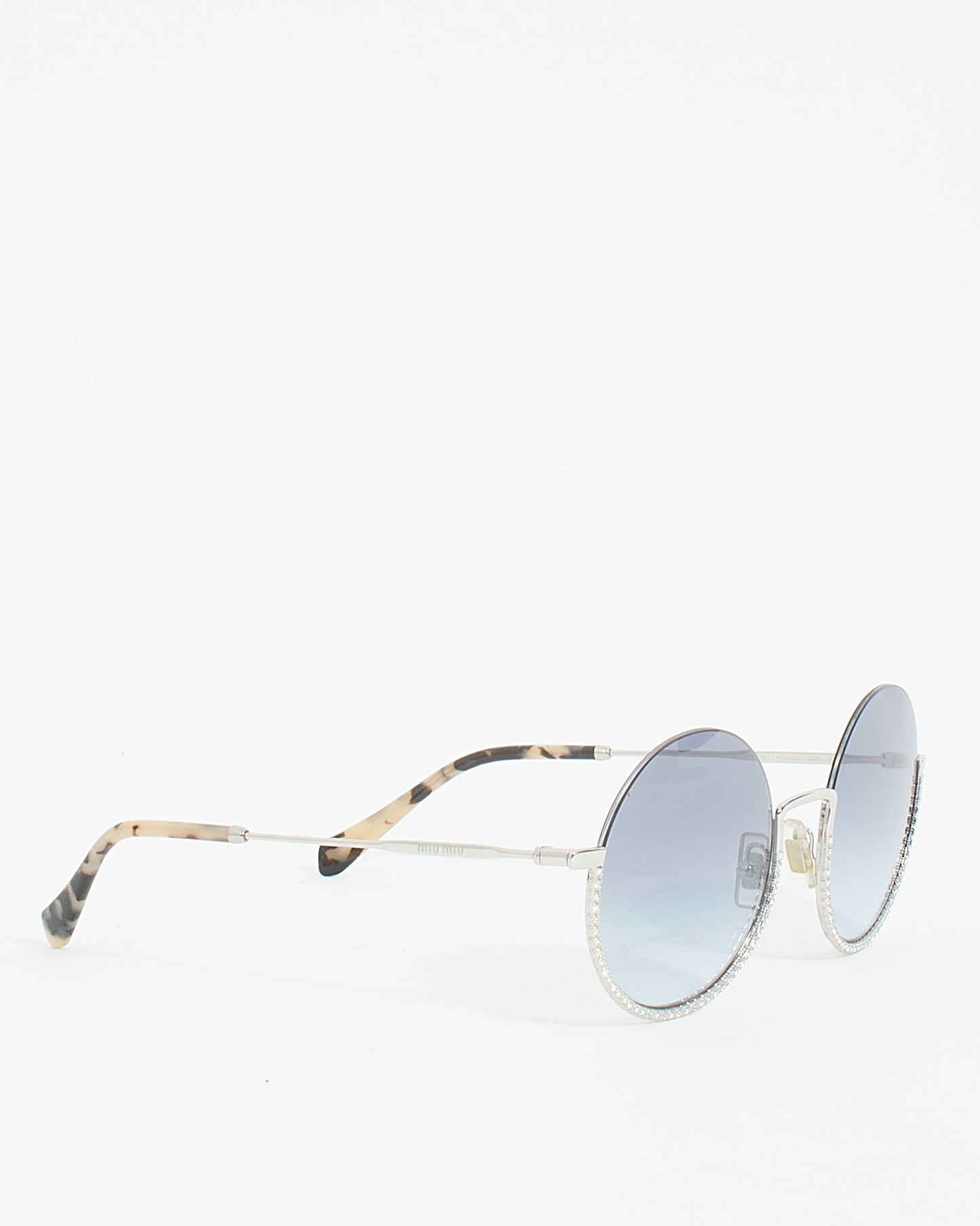 Miu Miu Silver Metal Rhinestone SMU69U Round Sunglasses