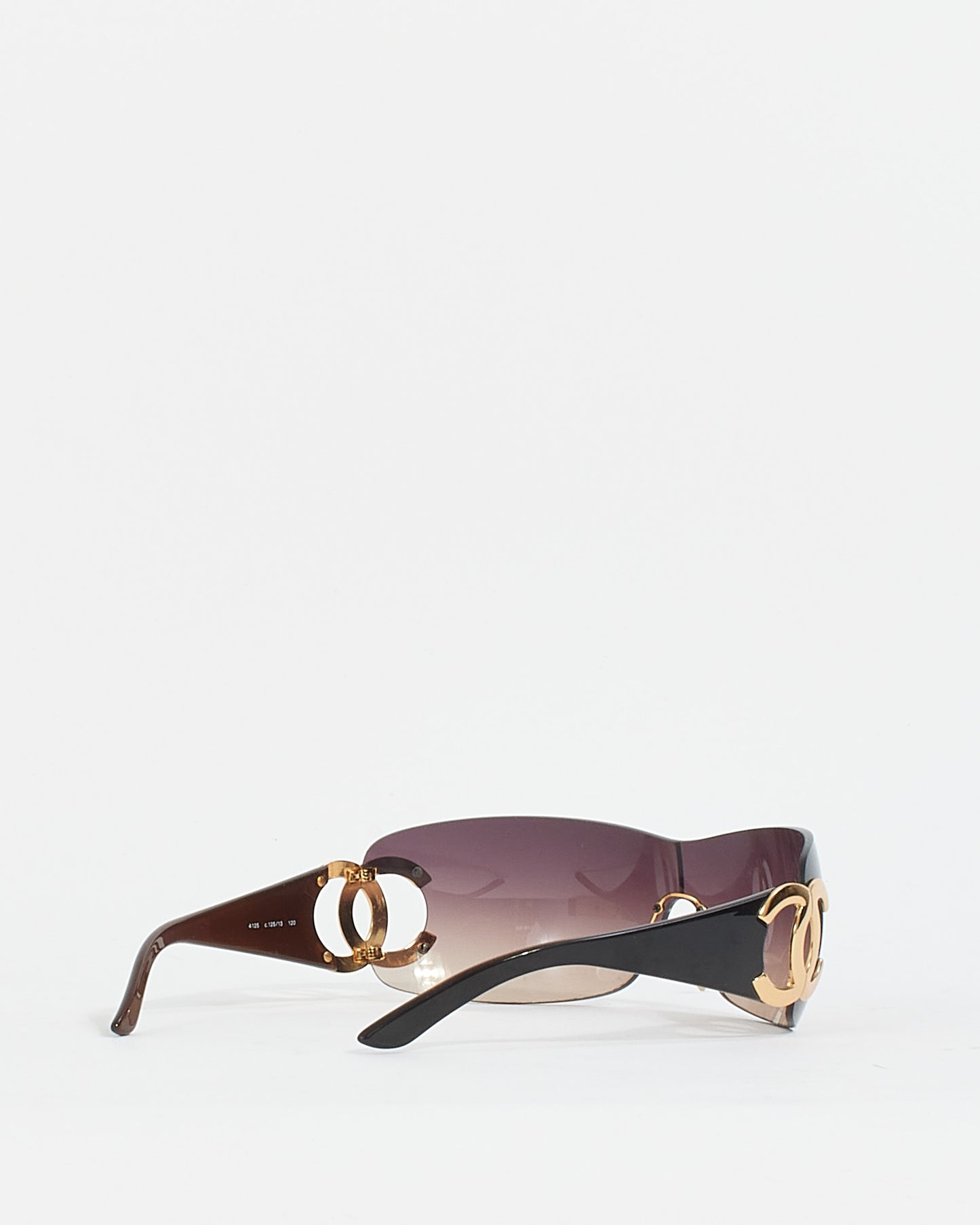 Chanel Vintage Brown 4125 Rimless CC Logo Shield Sunglasses