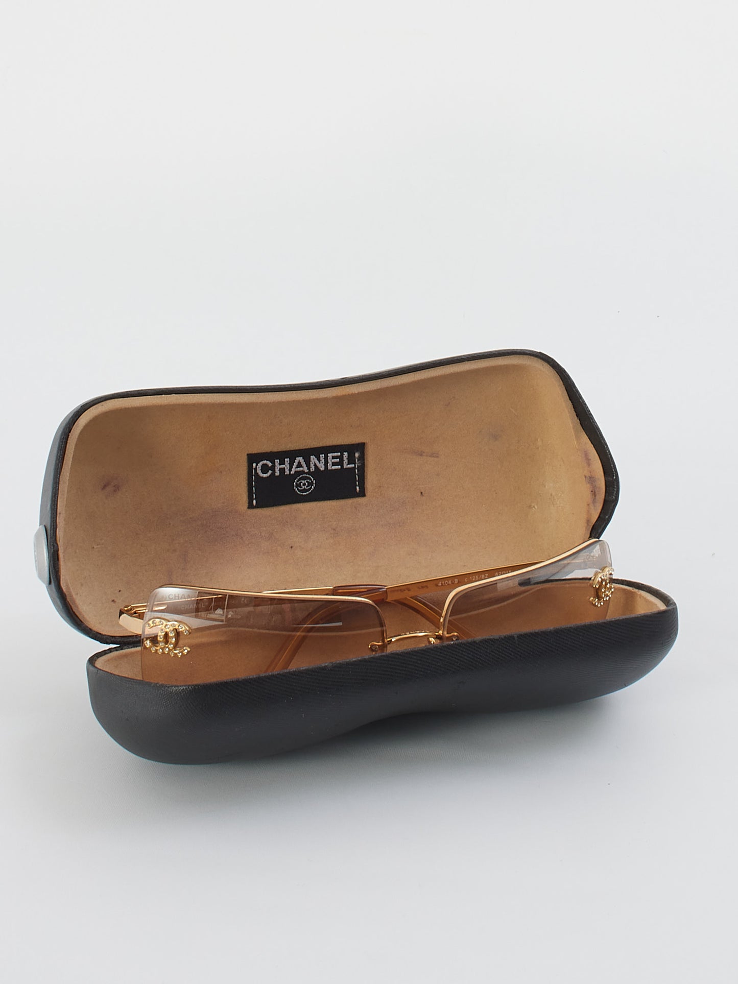 Chanel Vintage Brown Rimless Square Rhinestone Logo Sunglasses - 4104 -B