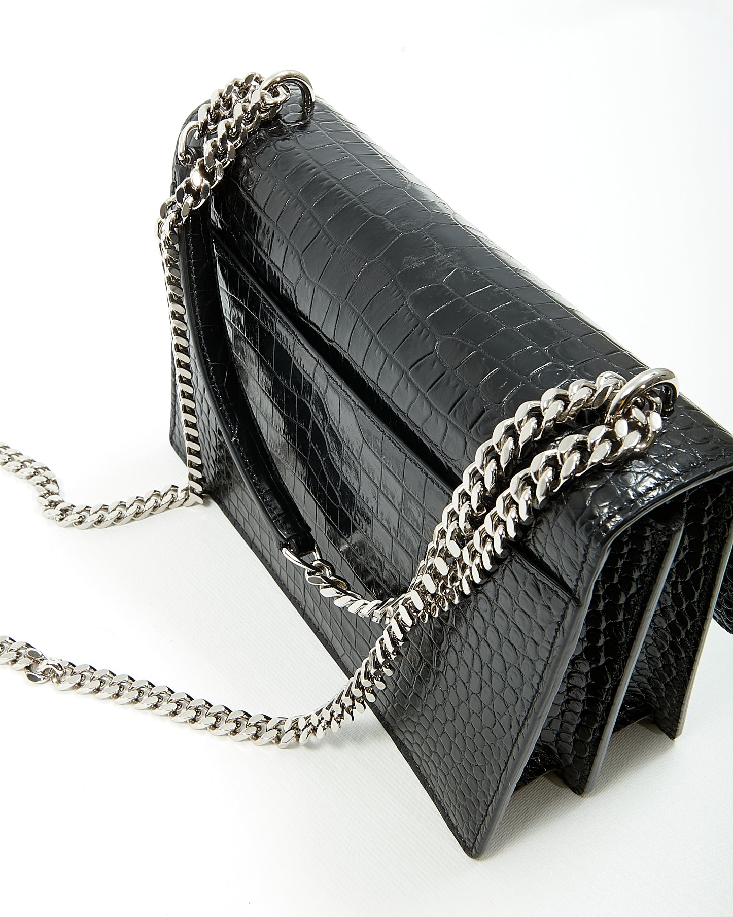 Saint Laurent Croc Embossed Sunset Medium Chain Shoulder Bag